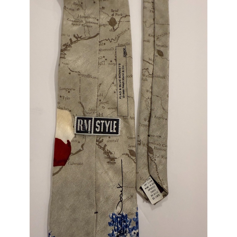 RM STYLE 1999 Vintage Flag And Blue Bonnets 100% Silk Tie - Picture 2 of 4